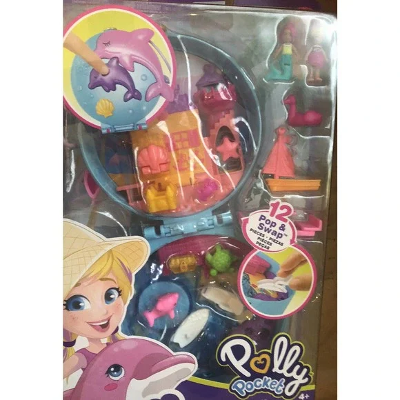 Polly Pocket Dolphin Beach Compact, Beach-Adventure Theme with Micro Polly  Dolls